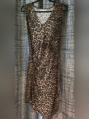 RACHEL Rachel Roy Leopard Print V-Neck Dress in Black and Tan